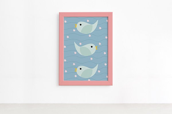 Quadro Infantil Coruja Baby Passarinhos Moldura Rosa