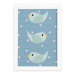 Quadro Infantil Coruja Baby Passarinhos Moldura Branca 22x32