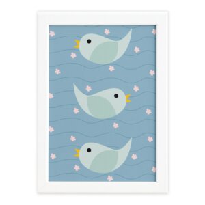 Quadro Infantil Coruja Baby Passarinhos Moldura Branca