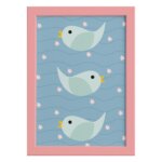 Quadro Infantil Coruja Baby Passarinhos Moldura Rosa 22x32cm