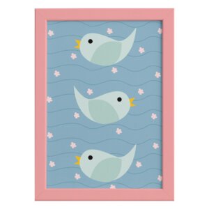 Quadro Infantil Coruja Baby Passarinhos Moldura Rosa