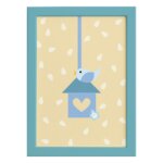 Quadro Coruja Baby Azul Passarinho Moldura Azul 22x32cm