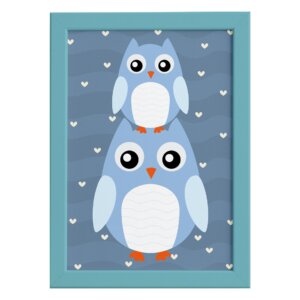 Quadro Infantil Coruja Baby Azul Moldura Azul