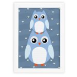Quadro Infantil Coruja Baby Azul Moldura Branca 22x32cm