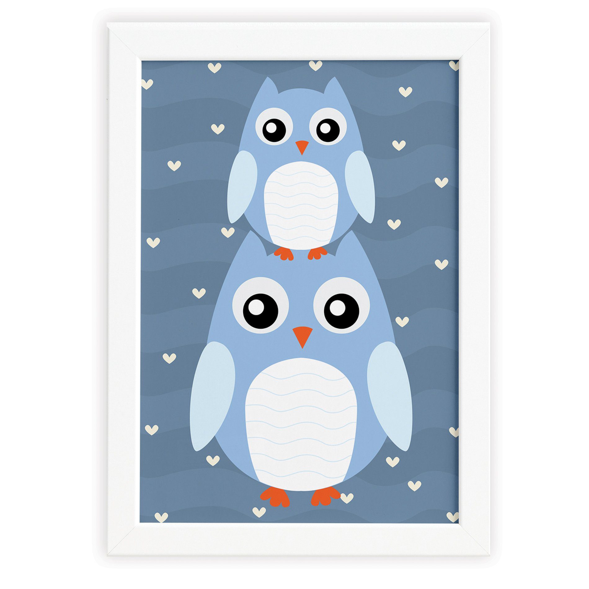 Quadro Infantil Coruja Baby Azul Moldura Branca