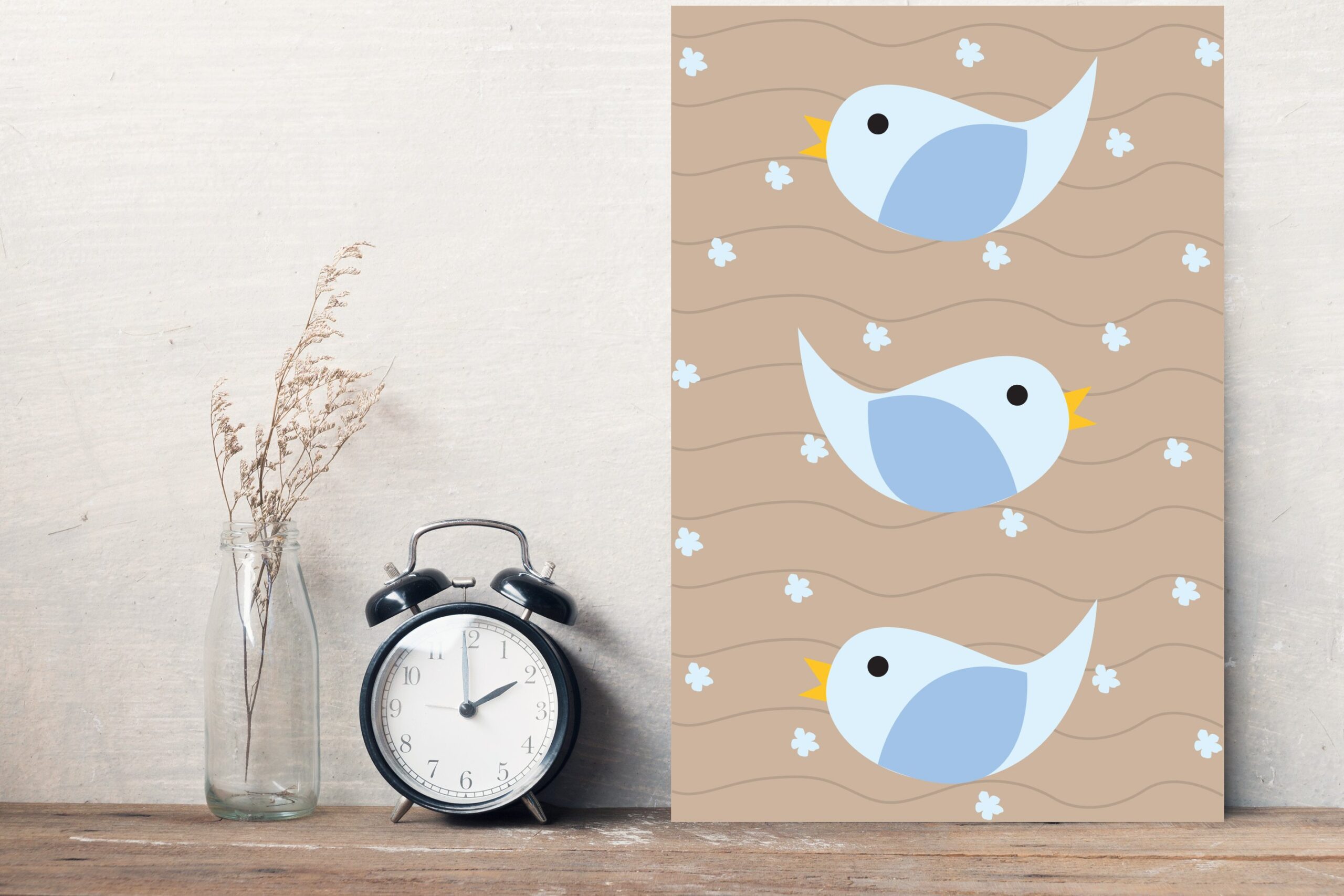 Placa Decorativa Infantil Coruja Baby Azul Passarinhos