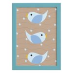 Quadro Coruja Baby Azul Passarinhos Moldura Azul 22x32cm