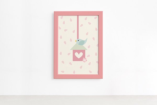 Quadro Infantil Coruja Baby Passarinho Moldura Rosa