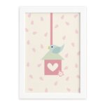 Quadro Infantil Coruja Baby Passarinho Moldura Branca 22x32