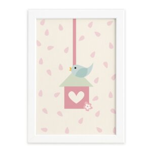 Quadro Infantil Coruja Baby Passarinho Moldura Branca