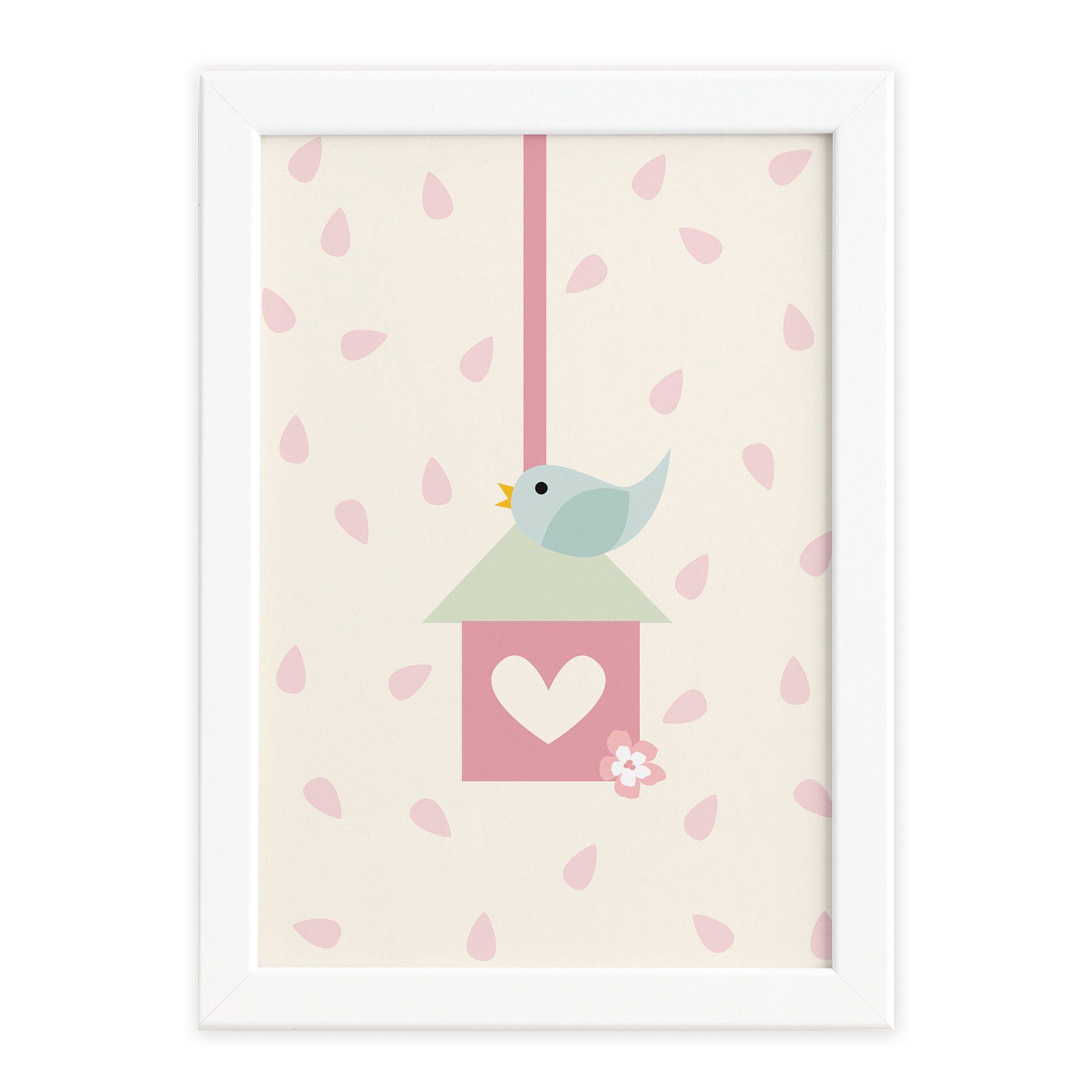 Quadro Infantil Coruja Baby Passarinho Moldura Branca