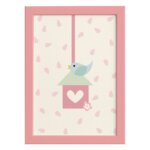 Quadro Infantil Coruja Baby Passarinho Moldura Rosa 22x32cm