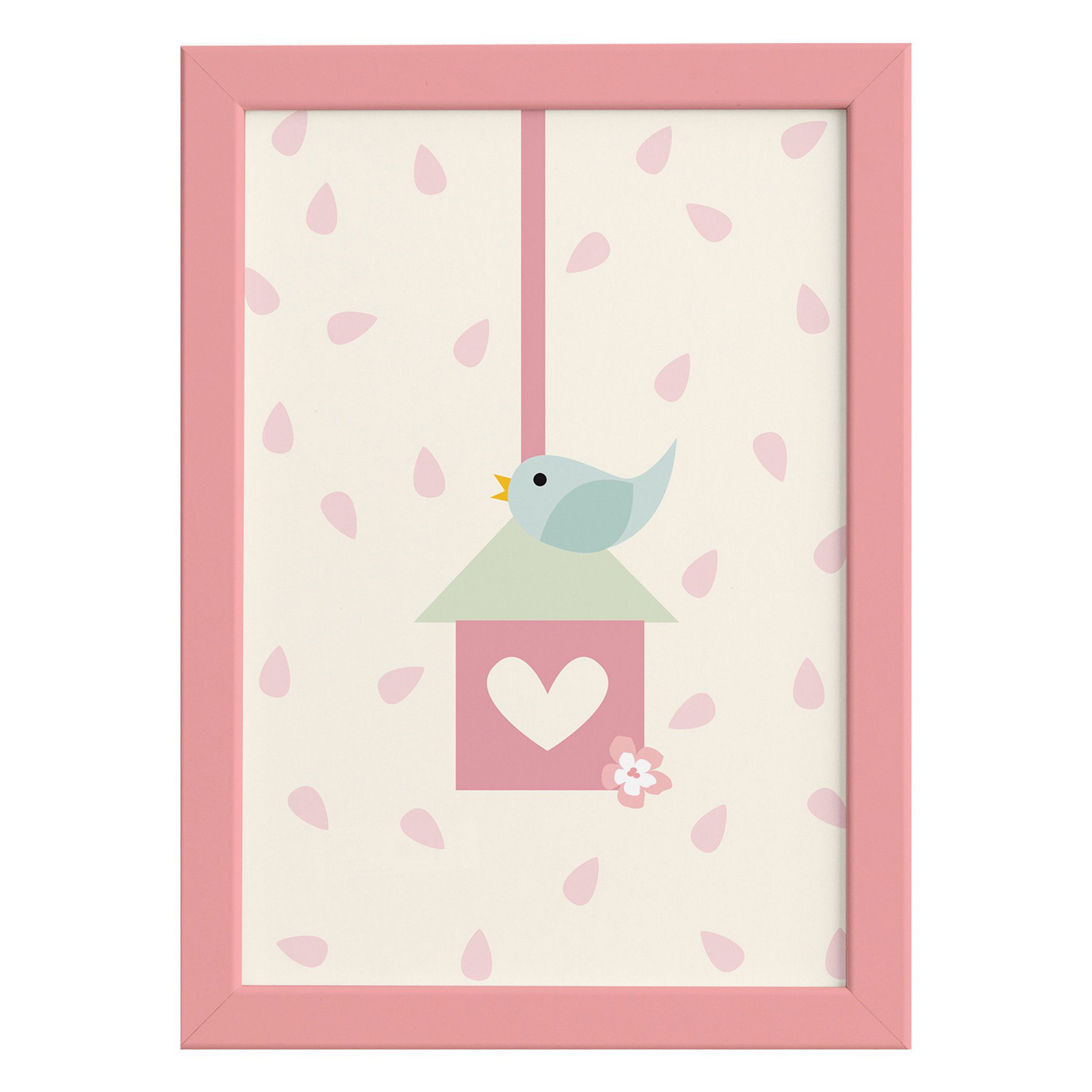 Quadro Infantil Coruja Baby Passarinho Moldura Rosa