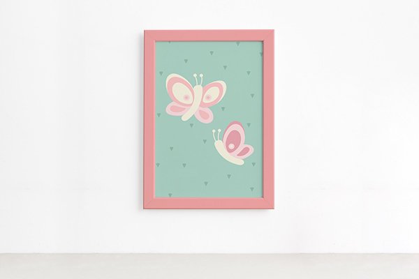 Quadro Infantil Coruja Baby Borboletas Moldura Rosa