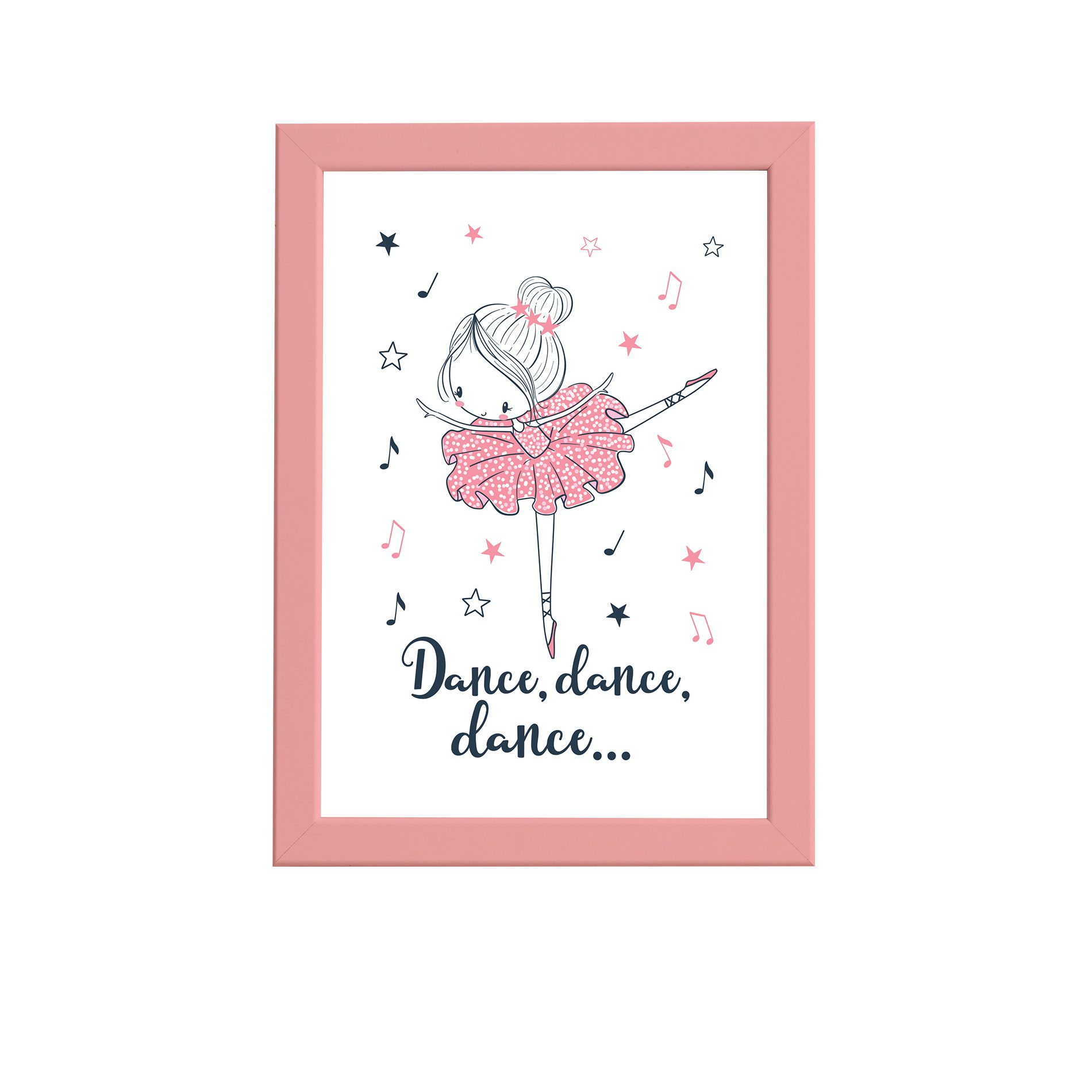 Quadro Bailarina Frase Dance para Menina Mold Rosa 22x32cm