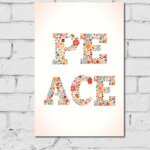 Placa Decorativa MDF Peace Floral 30x40
