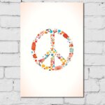 Placa Decorativa MDF Peace and Love Floral 30x40