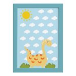 Quadro Infantil Dinossauro Baby 2 Amarelo 22x32 Moldura Azul