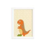 Quadro Infantil Dinossauro Baby 2 Laranja 22x32 Moldura Branca