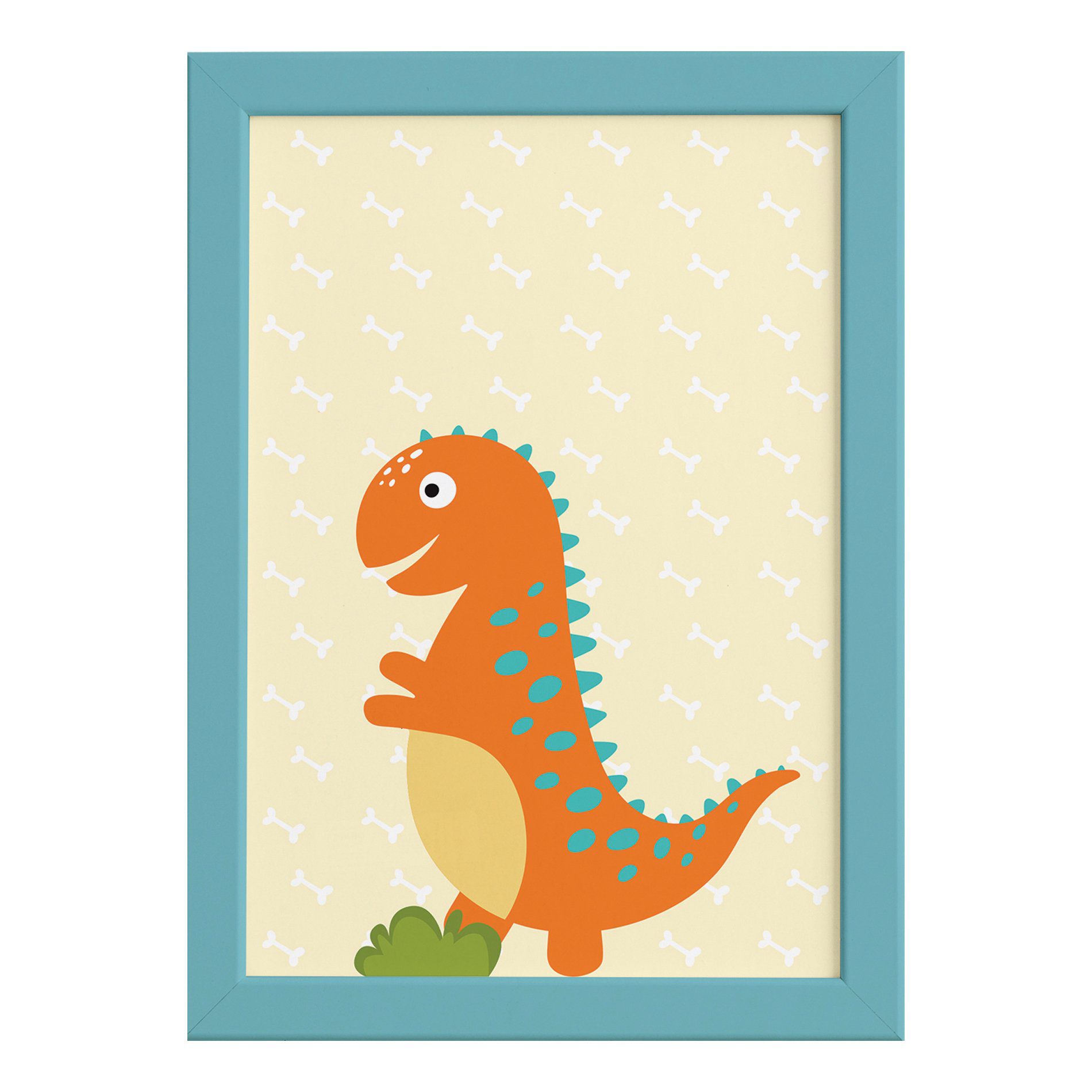 Quadros para Quarto Dinossauro Baby 2 22x32cm Moldura Azul 4un