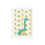 Quadro Infantil Dinossauro Baby 2 Turquesa 22x32 Moldura Branca