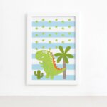 Quadro Infantil Dinossauro Baby 2 Verde 22x32cm Moldura Branca