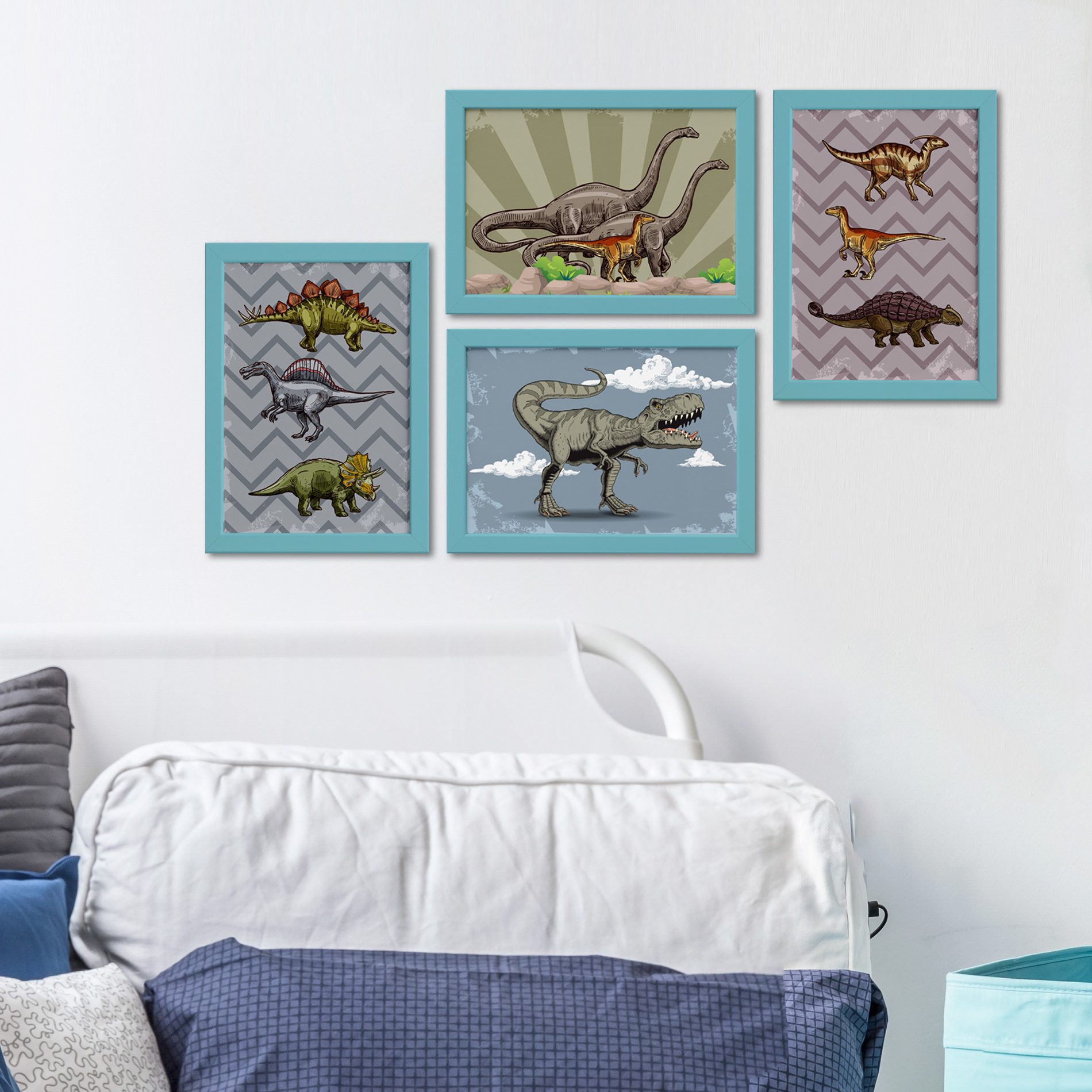 Quadro Infantil Dinossauro Jurassic 22x32cm Mold Azul 4un