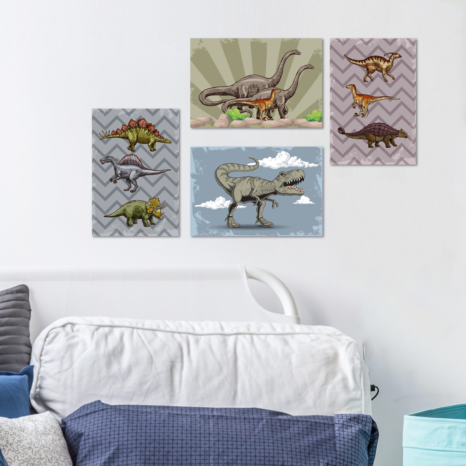 Placa Decorativa MDF Infantil Dinossauro Jurassic Kit 4un