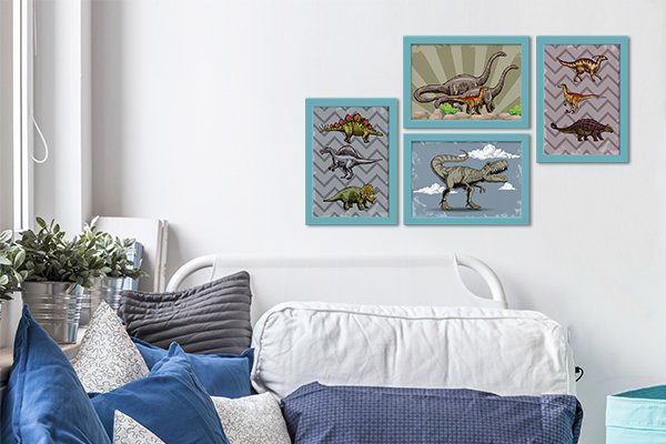 Quadro Infantil Dinossauro Jurassic 22x32cm Mold Azul 4un