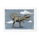 Quadro Infantil Dinossauro Azul Moldura Branca 22x32