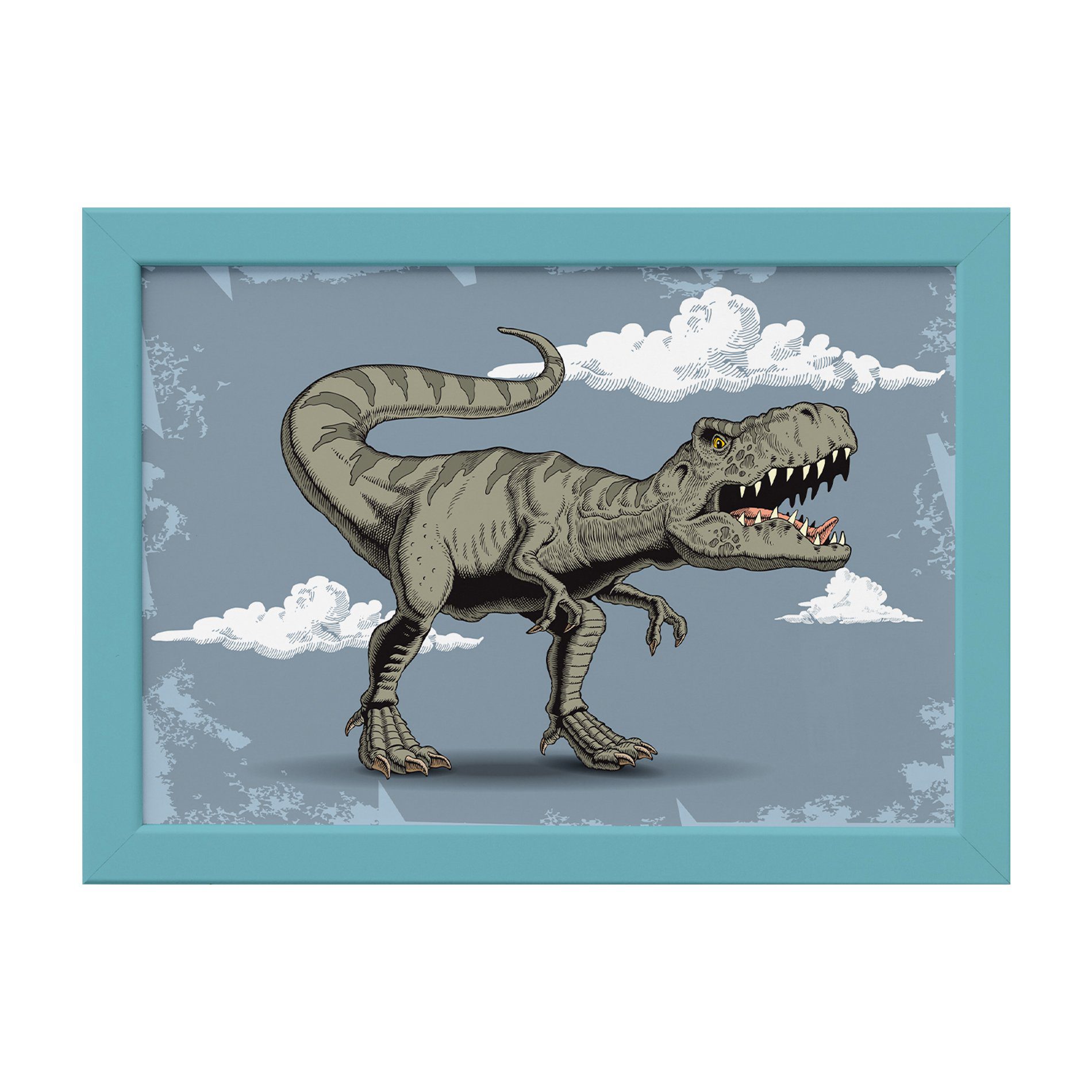 Quadro Infantil Dinossauro Azul Moldura Azul 22x32