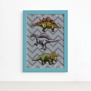 Quadro Infantil Dinossauro Cinza Moldura Azul 22x32