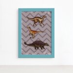 Quadro Infantil Dinossauro Roxo Moldura Azul 22x32