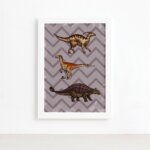 Quadro Infantil Dinossauro Roxo Moldura Branca 22x32