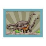 Quadro Infantil Dinossauro Verde Moldura Azul 22x32