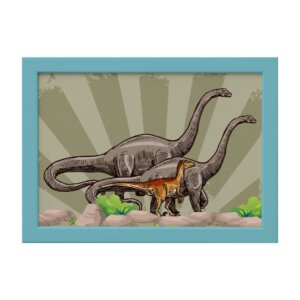 Quadro Infantil Dinossauro Verde Moldura Azul 22x32