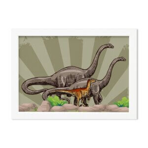 Quadro Infantil Dinossauro Verde Moldura Branca 22x32