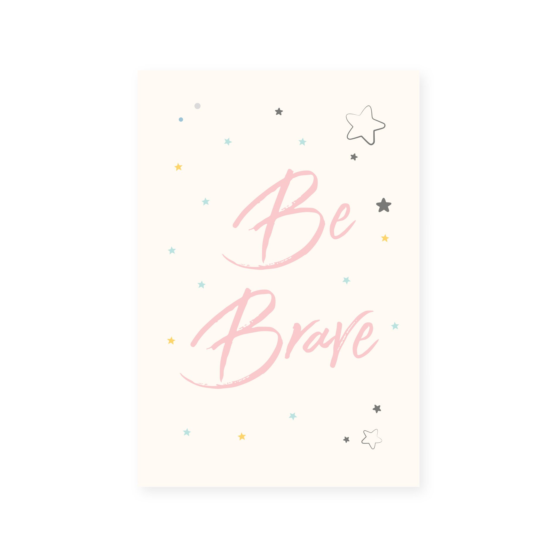 Placa Decorativa Infantil Be Brave Rosa e Estrela 30x40cm