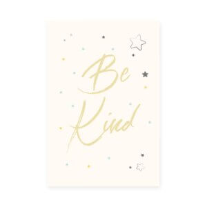 Placa Decorativa Infantil Be Kind Amarela Estrelas 20x30cm