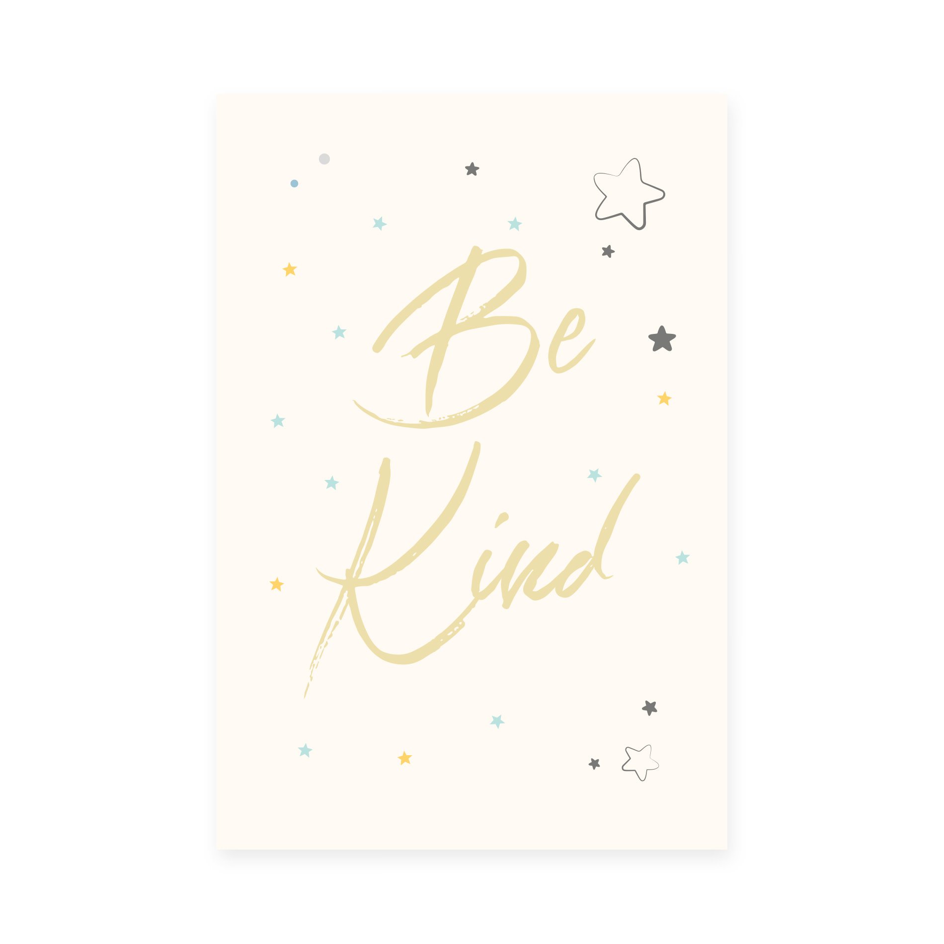 Placa Decorativa Infantil Be Kind Amarela Estrelas 20x30cm