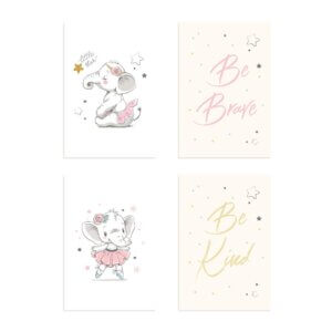 Placas Decorativas Elefante Rosa Para Quarto 20x30cm Kit 4un 