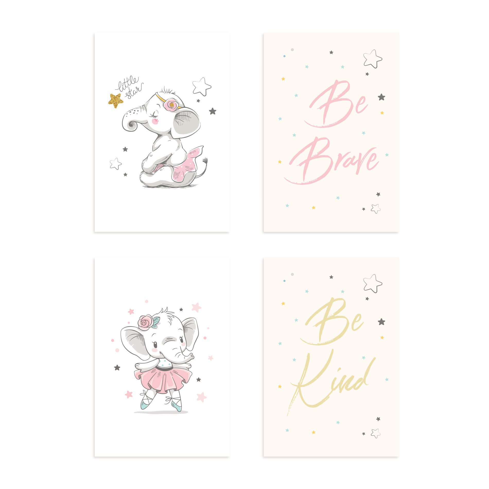 Placas Decorativas Elefante Rosa Para Quarto 20x30cm Kit 4un