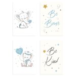 Placas Decorativas Elefante Azul Para Quarto 20x30cm Kit 4un
