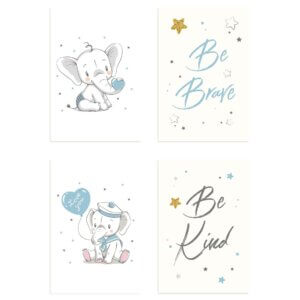 Placas Decorativas Elefante Azul Para Quarto 30x40cm Kit 4un