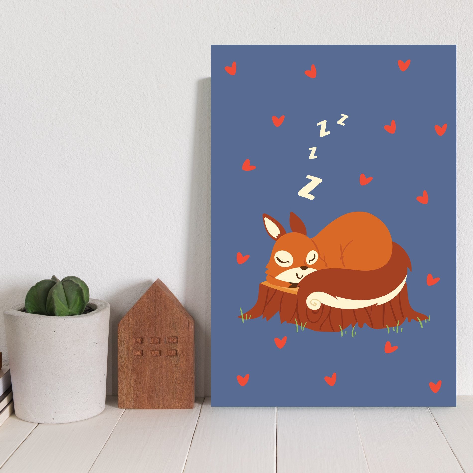 Placa Decorativa Infantil Esquilo Dormindo 30x40cm