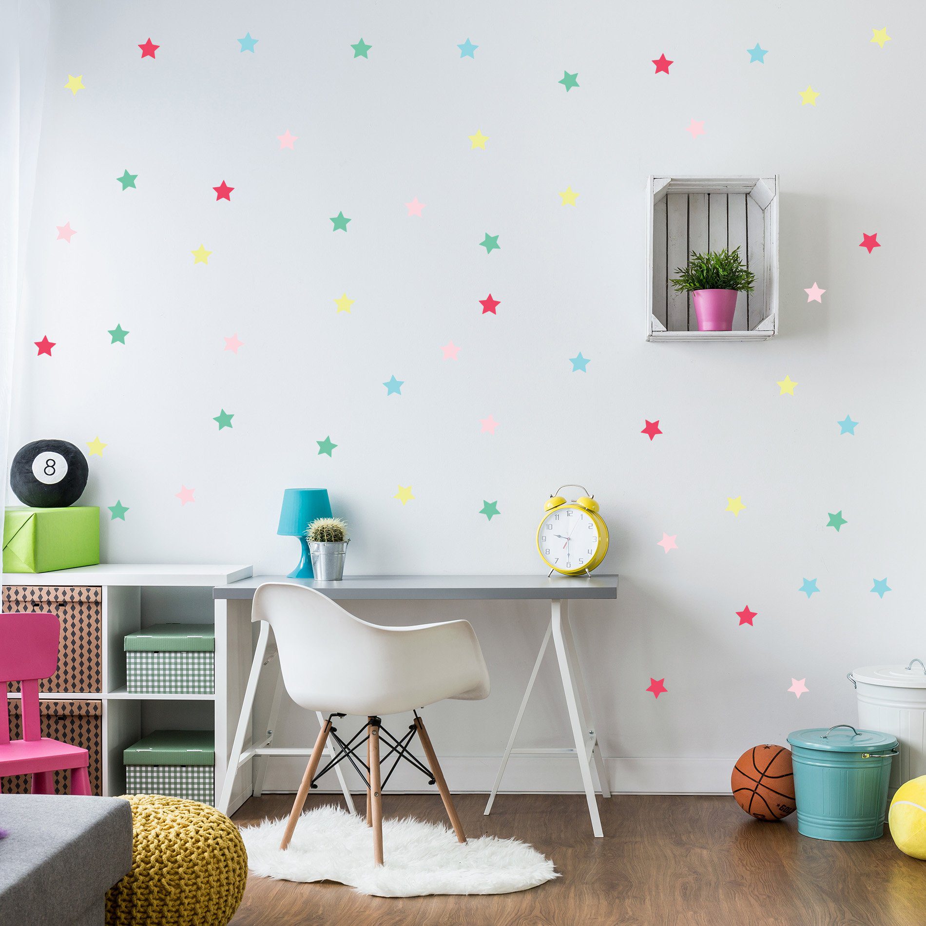Adesivo de Parede Infantil Estrelas Coloridas Rosa e Azul