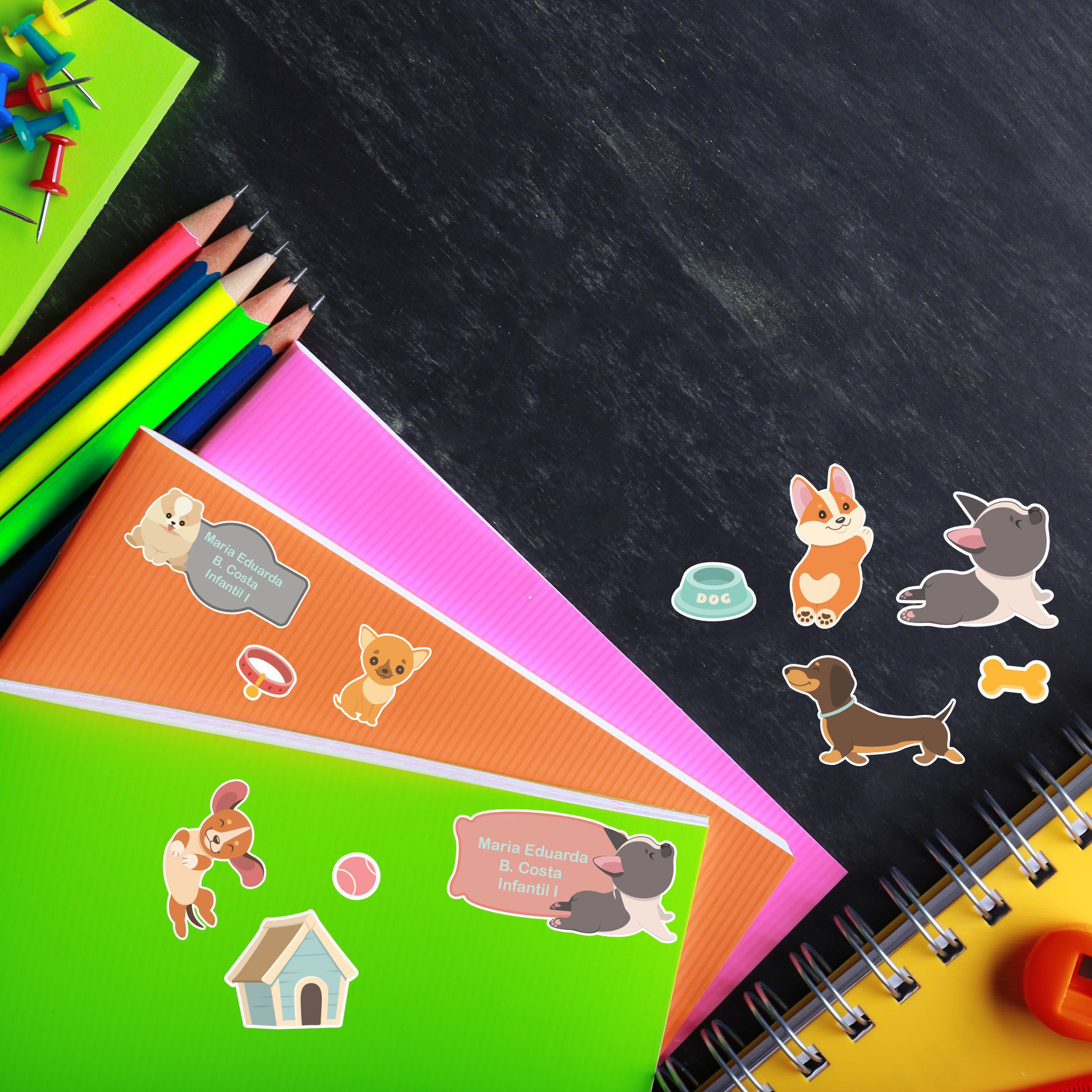 Etiquetas Escolares Cachorrinhos Personalizadas