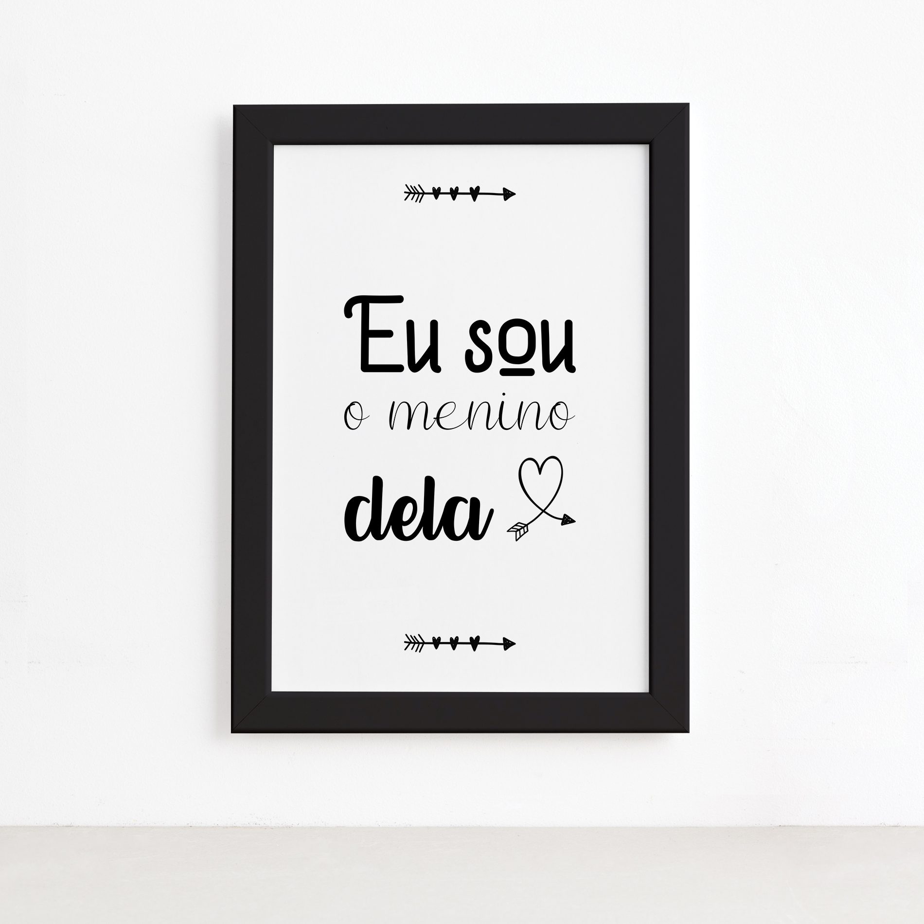 Quadro Frase Namorados Menino Dela Moldura Preta 22x32cm,Quadro Frase Namorados Menino Dela Moldura Preta 22x32cm