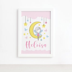 Quadro Nome Personalizado Fadas Moldura Branca