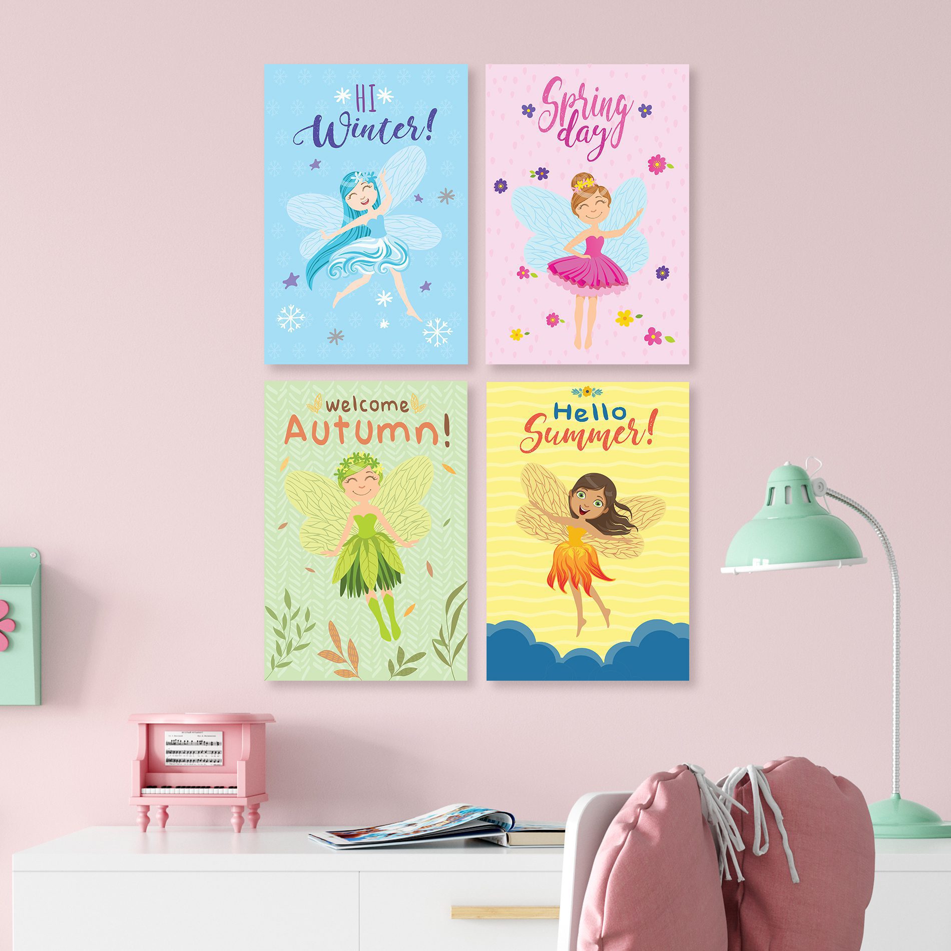 Placas Decorativas Fadas e Flores Quarto Menina 20x30 Kit 4u,Placas Decorativas Fadas e Flores Quarto Menina 20x30 Kit 4u